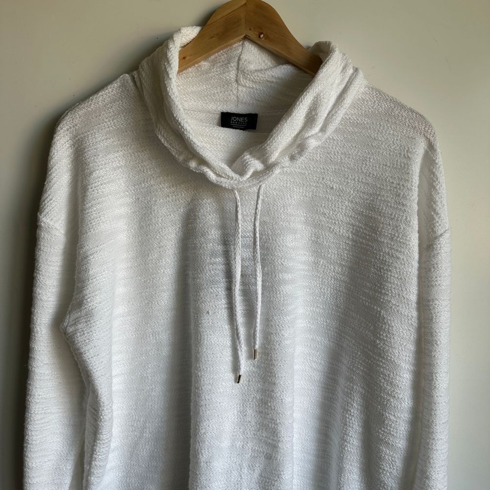 Jones New York Pullover White Cowl Neck Textured Knit Coastal Chic Large Casual - Picture 5 of 13